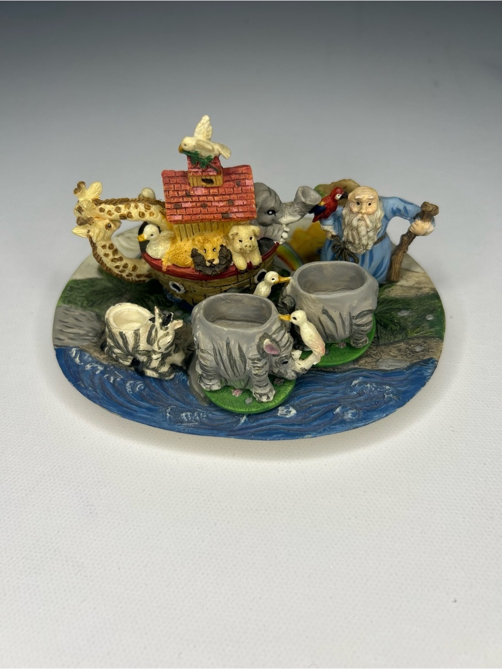 Vintage Noahs Ark Miniature Resin Tea Set  Collectible Display